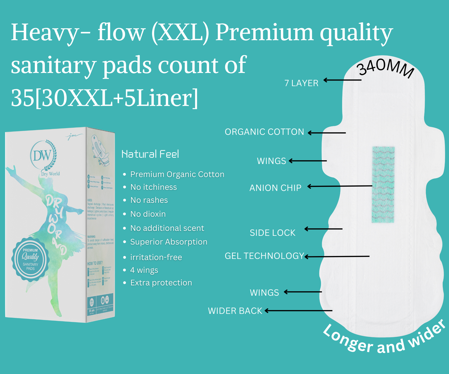 COMBO : Mixed Sanitary Pad Pack (XXL + XL + L + Liners)